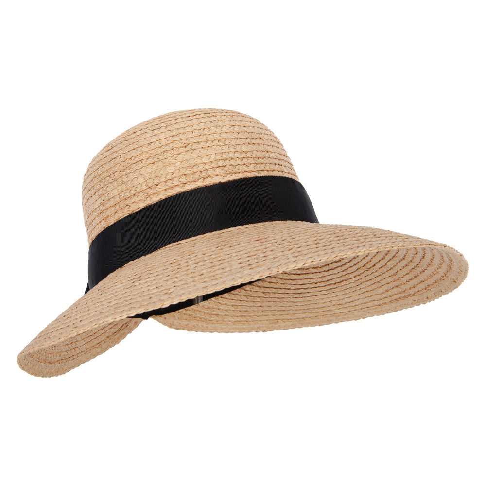 Women's Raffia Braid Bow Ribbon Band Accented Large Brim Sun Hat