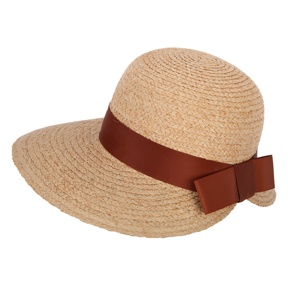 Women's Raffia Braid Bow Ribbon Band Accented Large Brim Sun Hat