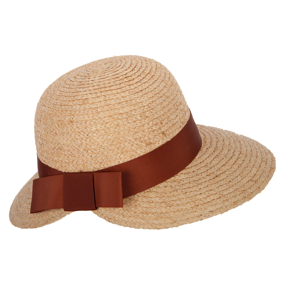 Women's Raffia Braid Bow Ribbon Band Accented Large Brim Sun Hat