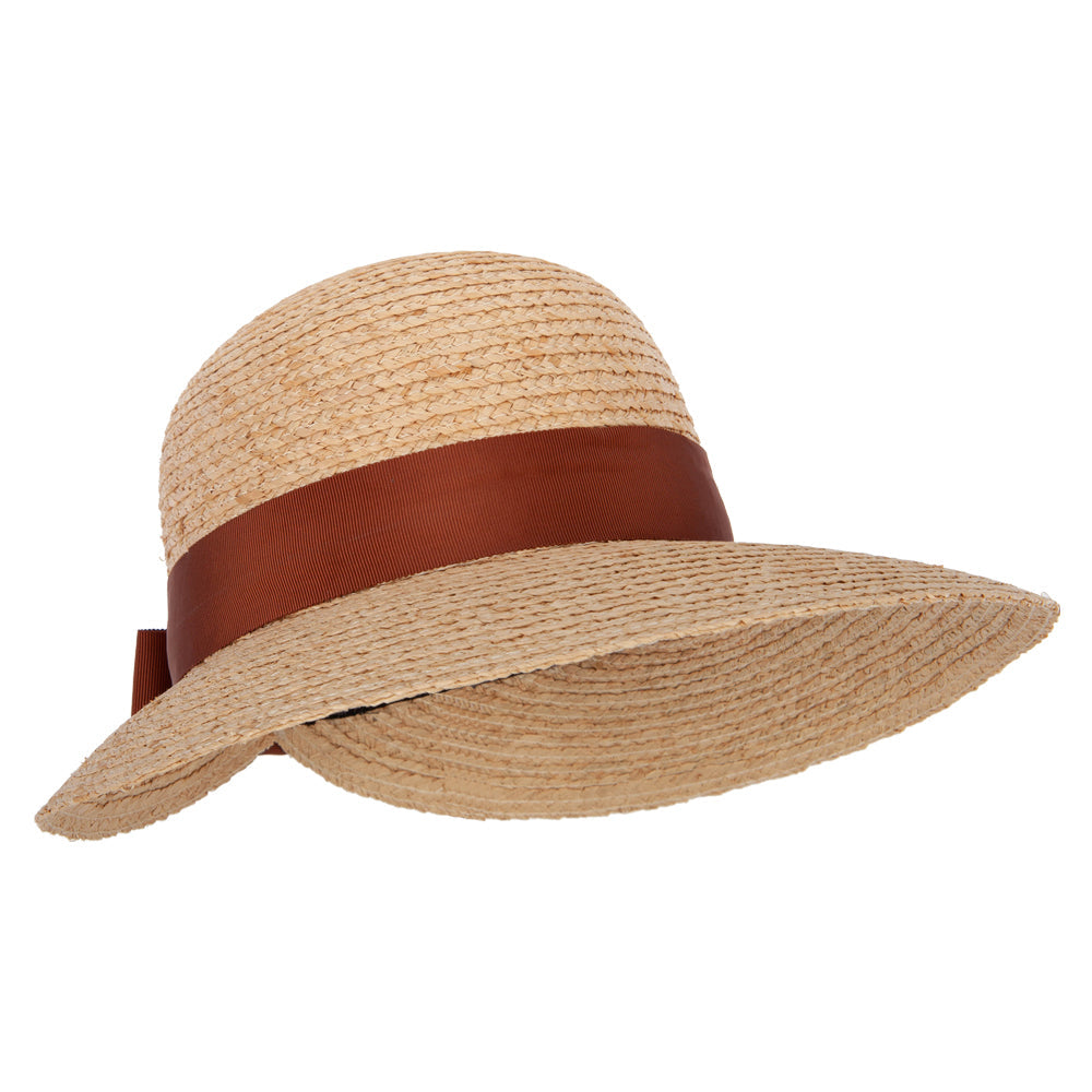 Women's Raffia Braid Bow Ribbon Band Accented Large Brim Sun Hat