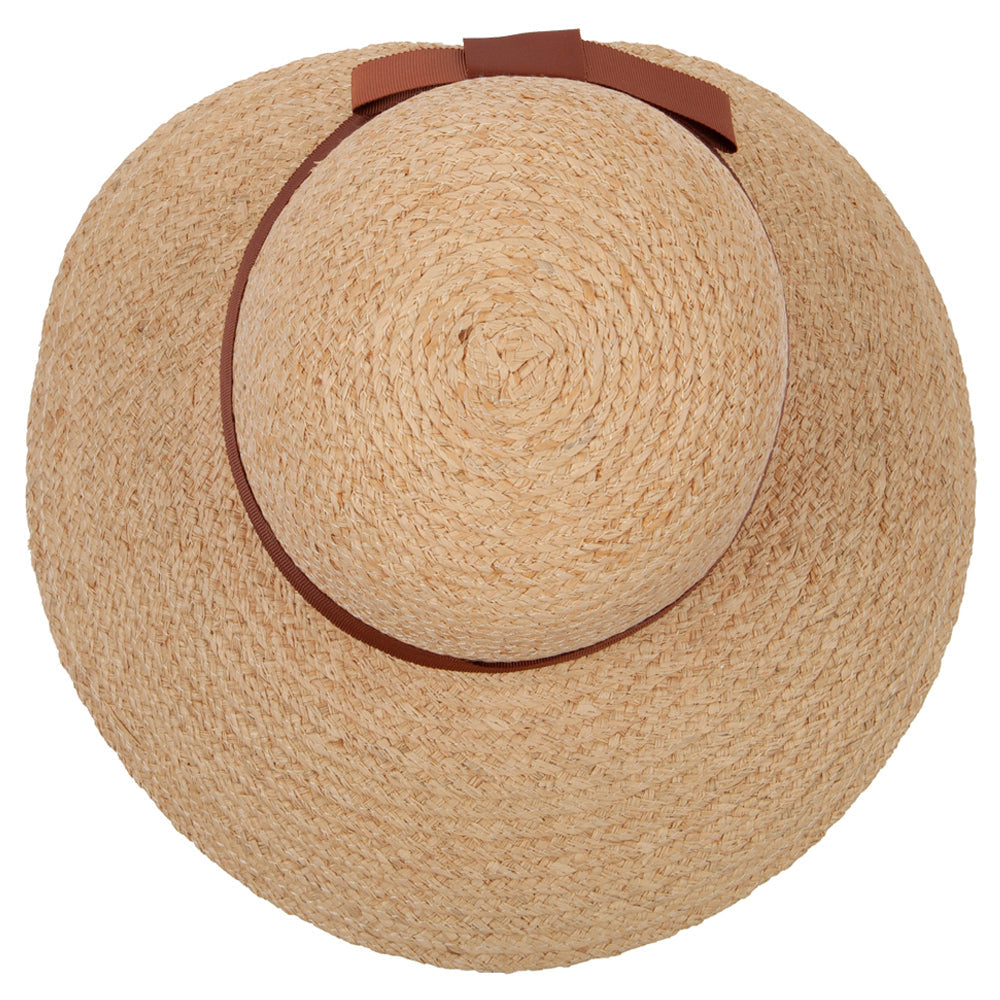 Women's Raffia Braid Bow Ribbon Band Accented Large Brim Sun Hat