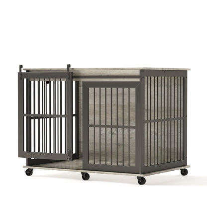 Furniture dog crate sliding iron door dog crate with mat. (Grey,43.7"W x 30"D x 33.7"H)