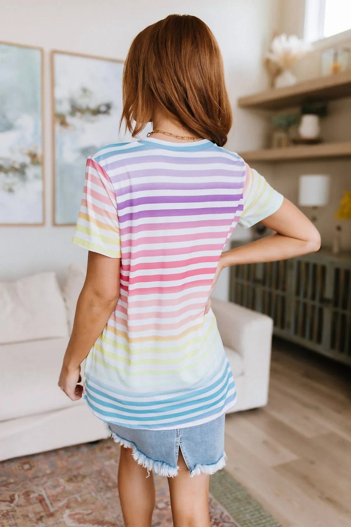 Looking For Rainbows V-Neck Striped Top In Ombre Rainbow Stripe (S)