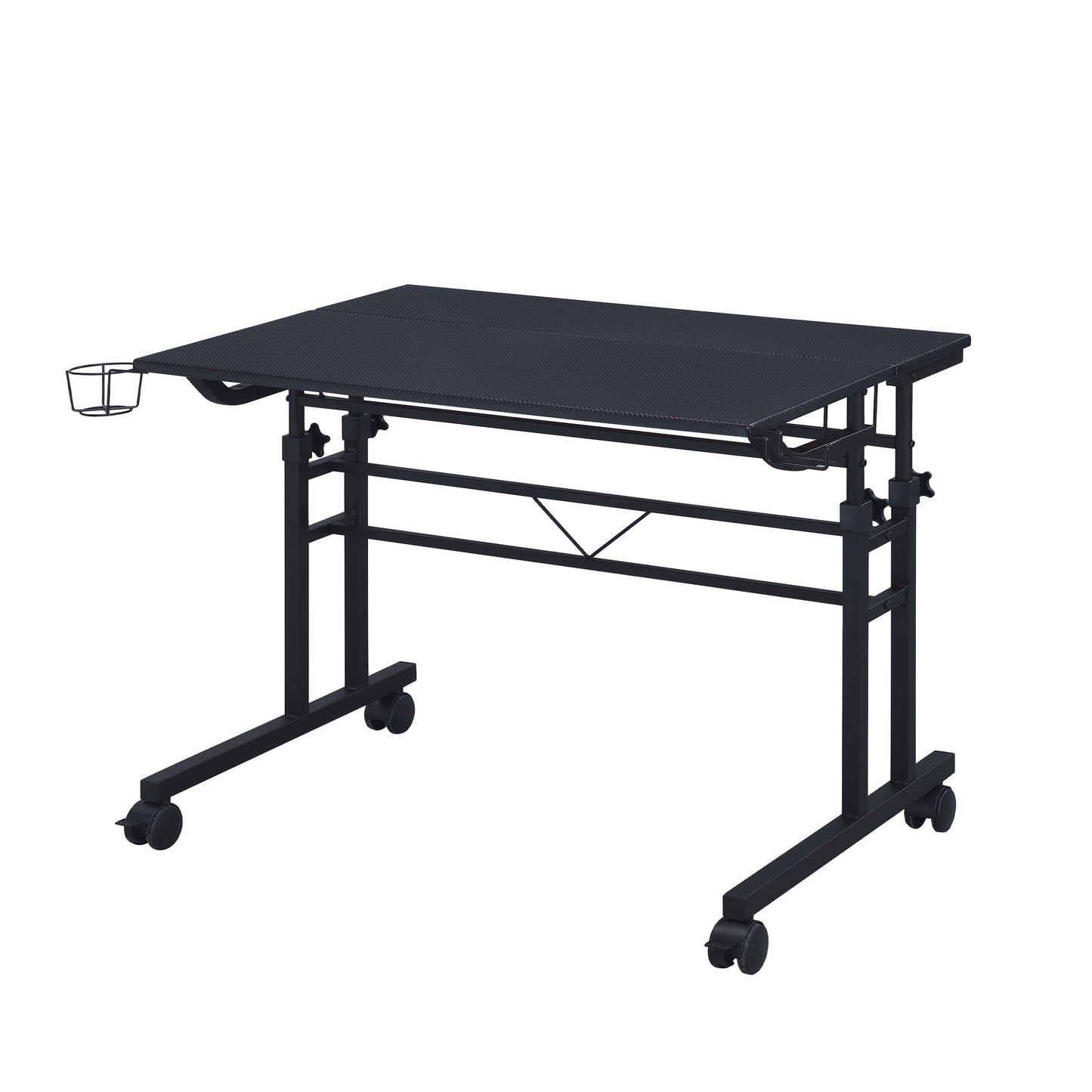 Rolling Writing Desk with Height Adjustable Desktop and Moveable Shelf, Black