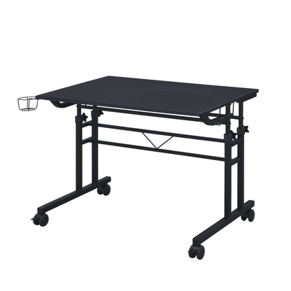 Rolling Writing Desk with Height Adjustable Desktop and Moveable Shelf, Black