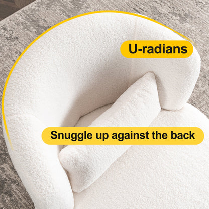 White Plush Swivel Accent Chair - Contemporary Round Armchair with 360 Rotation and Metal Base for Living Room Elegance