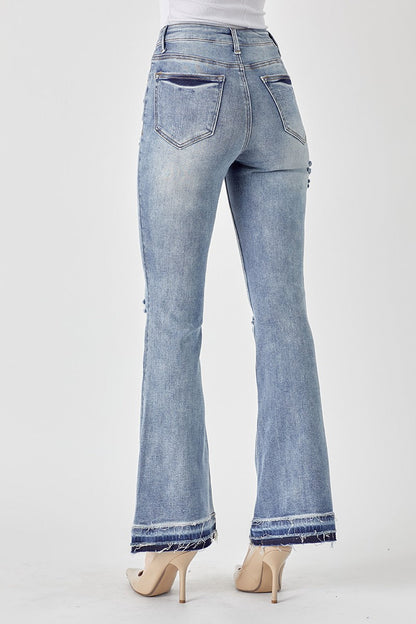 RISEN Distressed Shadow Hem Flare Jeans (7)