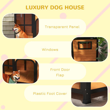 Outside Cabin-Style Wooden Dog House for Large Dogs with Openable Roof & Giant Window, Outdoor & Indoor Big Dog House, Asphalt Roof, Yellow