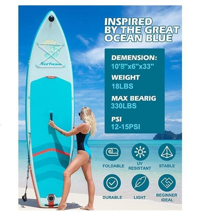 Inflatable Stand Up Paddle Boards 10'8"x33"x6" With Premium SUP Accessories & Backpack, Leash, Paddle, Hand Pump,Wide Stance, Non-Slip Comfort Deck for Youth & Adults