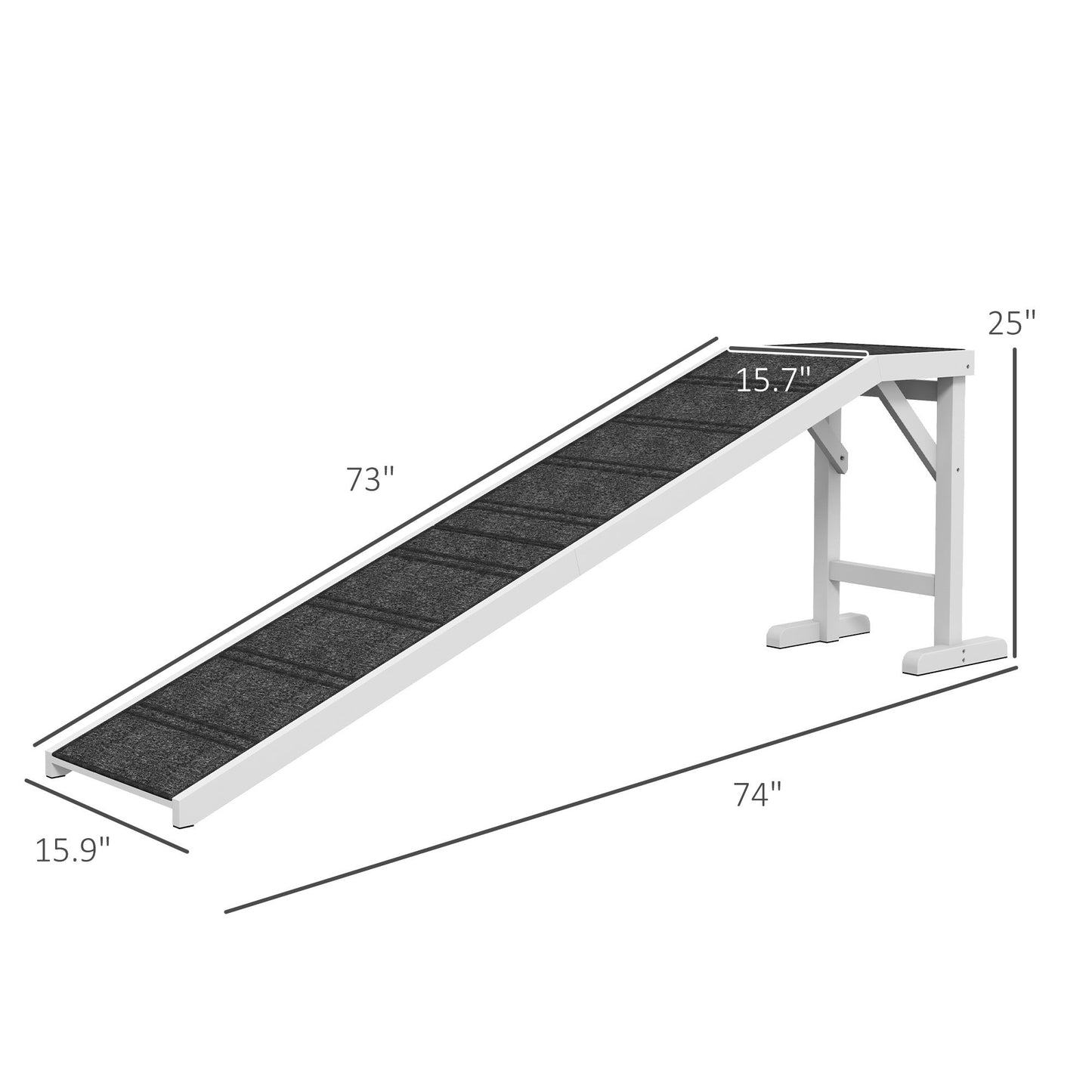 Dog Ramp for Bed, Pet Ramp for Dogs with Non-Slip Carpet and Top Platform, 74" x 16" x 25", White