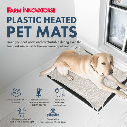Farm Innovators HM-100L Large Plastic Heated Pet Mat with Fleece Cover, 100 Watt