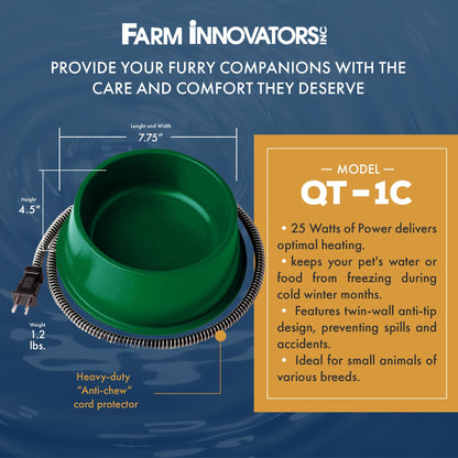 Farm Innovators QT-1 1 Quart Electric Heated Pet Water Bowl, 25 Watt, Green