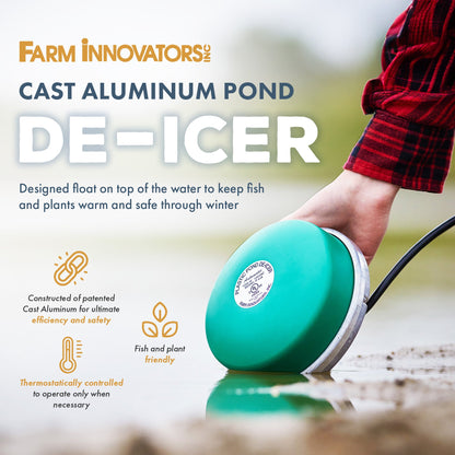 Farm Innovators P-418 Cast Aluminum 1250 Watt Pond Float De-Icer Heater, 2 Pack