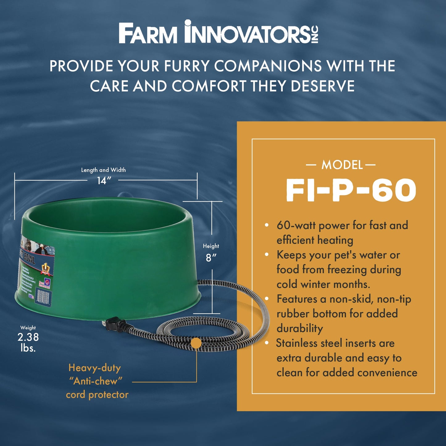 Farm Innovators P-60 1.5 Gallon Electric Heated Pet Water Bowl, 60 Watt, 4 Pack