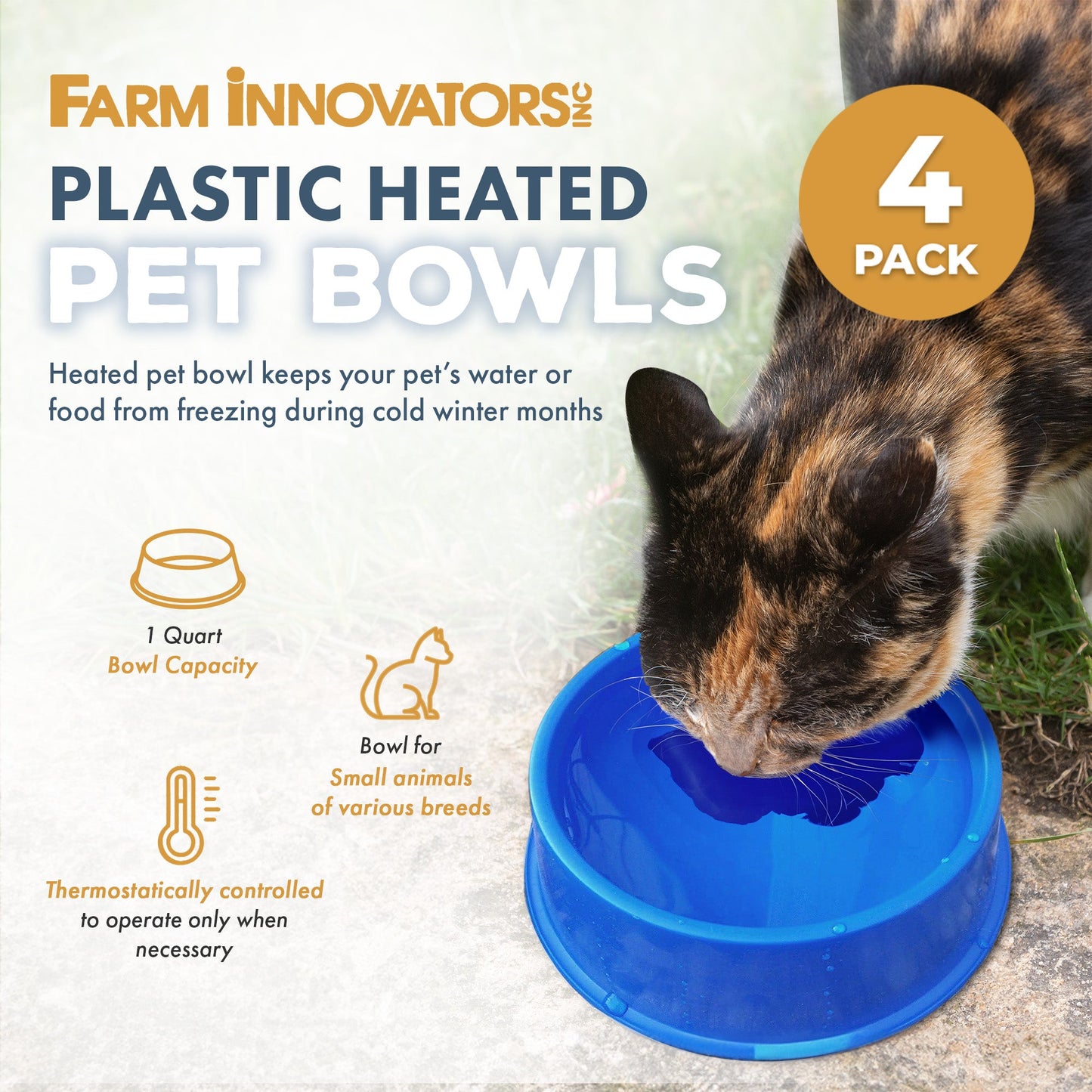 Farm Innovators Heated Pet Bowl with Anti Chew Cord for All Breed Sizes, 4 Pack