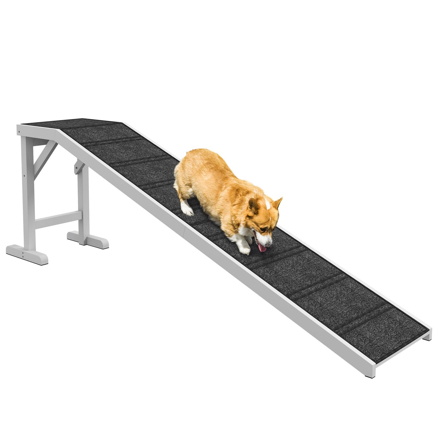 Dog Ramp for Bed, Pet Ramp for Dogs with Non-Slip Carpet and Top Platform, 74" x 16" x 25", White