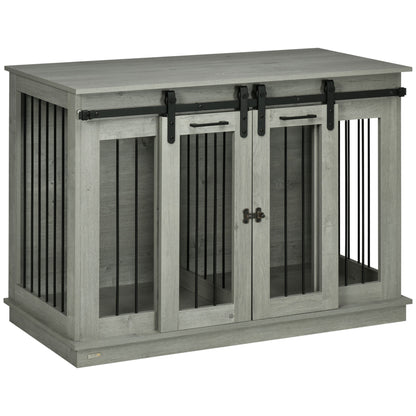 Dog Crate Furniture with Divider, Dog Crate End Table for Small to Large Dogs, Large Indoor Dog Kennel with Double Doors, 47"W x 23.5"D x 35"H, Gray