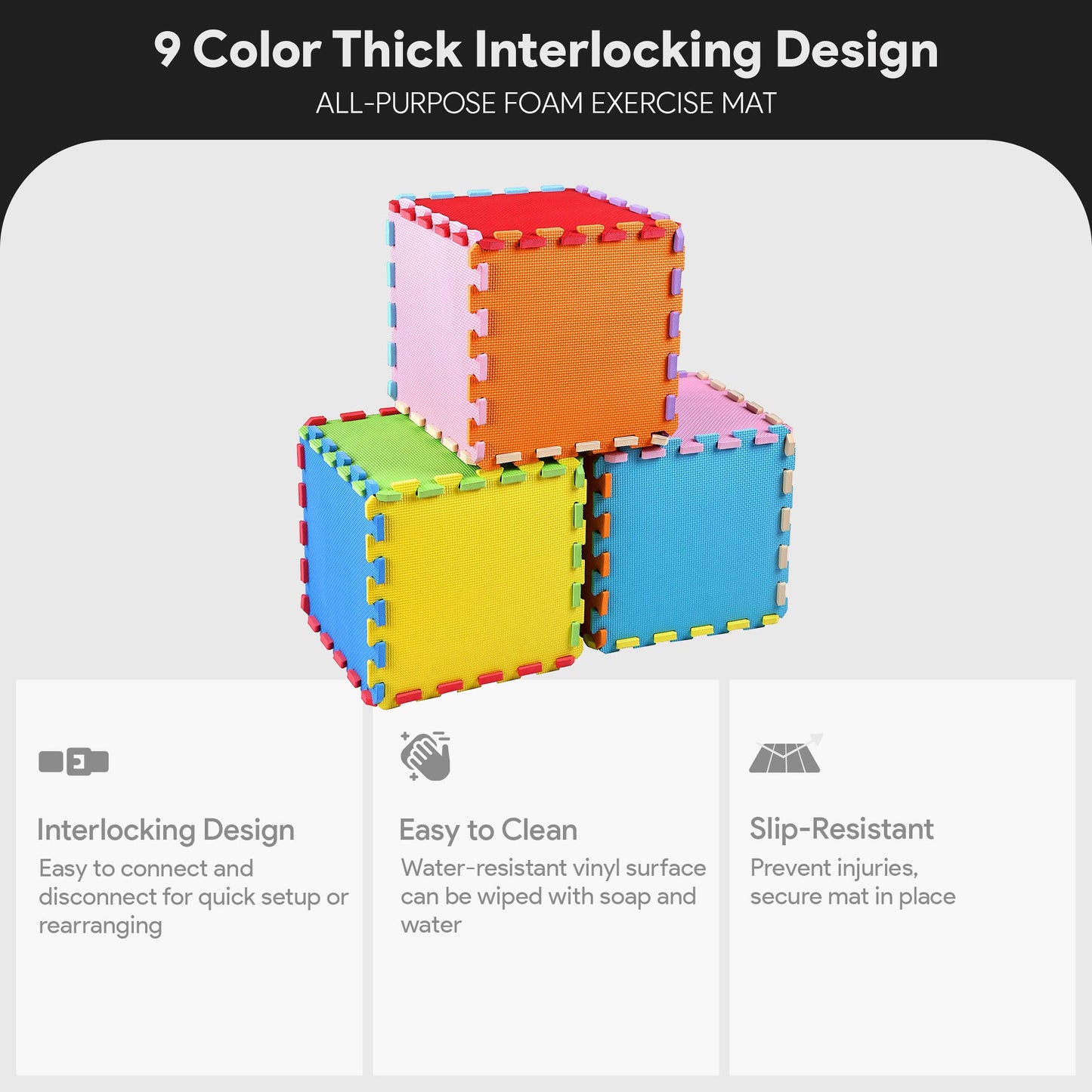 BalanceFrom 9 Color Thick Interlocking Puzzle Foam Exercise Play Mats, 36 Sq Ft