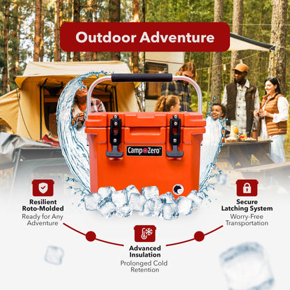 CAMP-ZERO 10 Liter 10.6 Quart Lidded Cooler with 2 Molded In Cup Holders, Orange