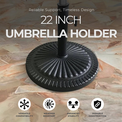 Four Seasons Courtyard 22 Inch Umbrella Base Fits Up To 2" Umbrella Pole, Black