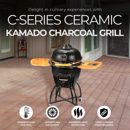 Vision Grills C Series Ceramic Kamado Charcoal Grill with Super Bundle, Black