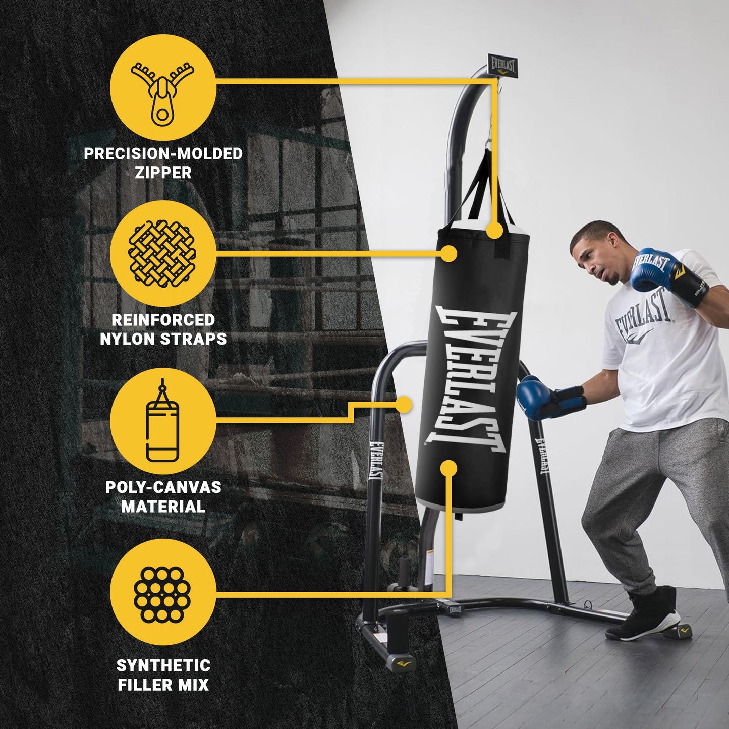 Everlast Core Heavy Bag with Reinforced Nylon Hanging Strap and D Rings, Black