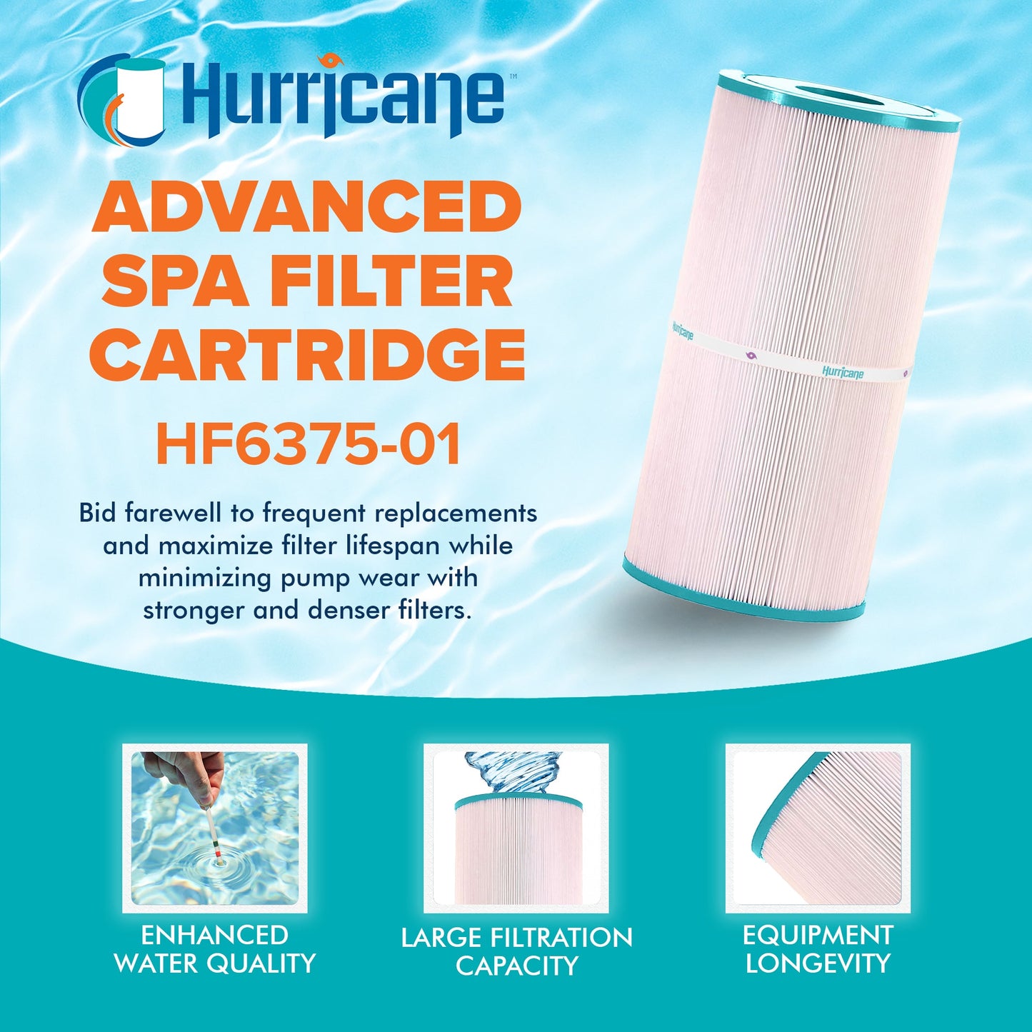 Hurricane Advanced Spa Filter Cartridge for PWWDFX75, C-6375, and FC-1226, White