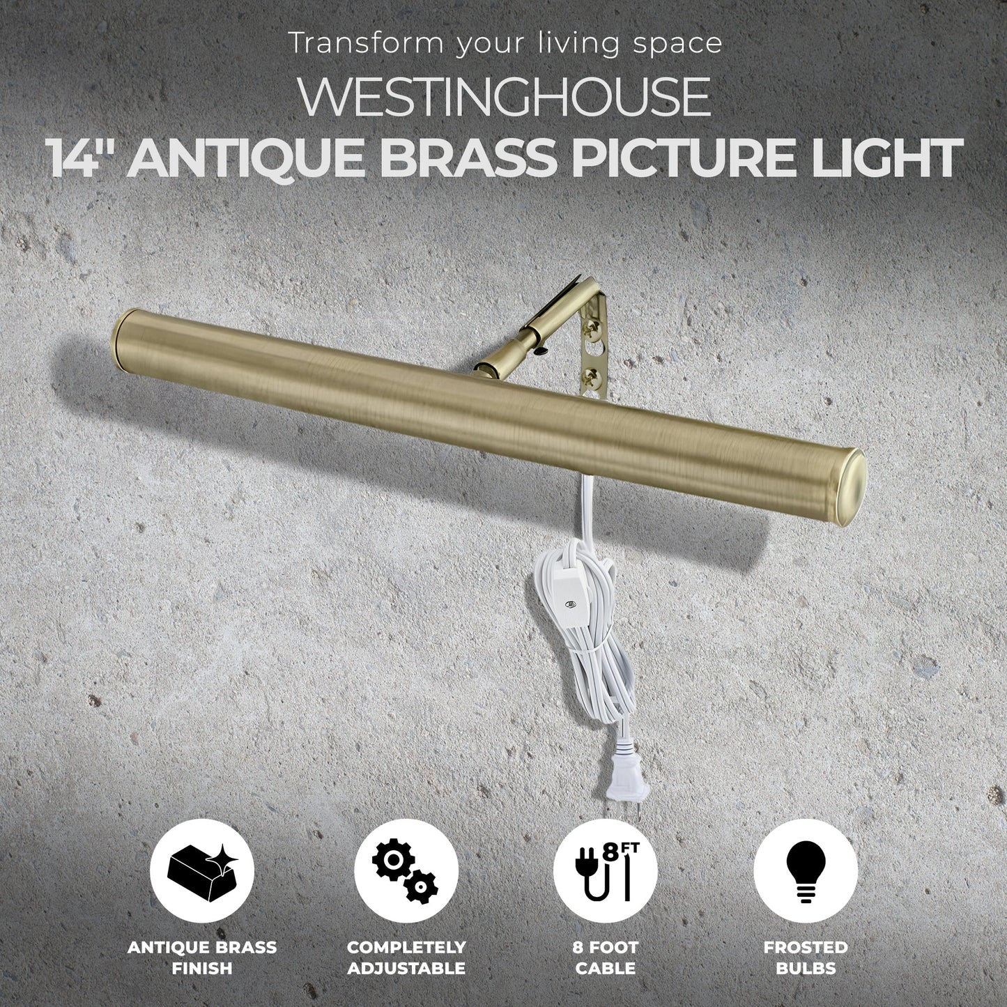 Westinghouse 14 Inch Antique Brass Slimline Picture Light with In Line Switch