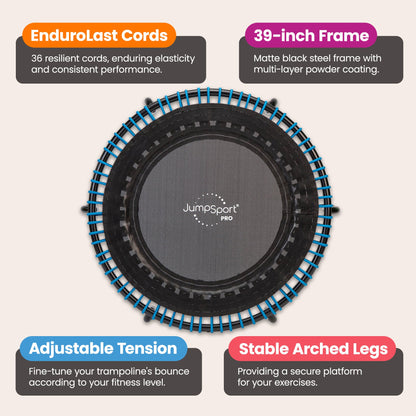 JumpSport 350 PRO 39 Inch Fitness Trampoline with Blue EnduroLast Elastic Cords