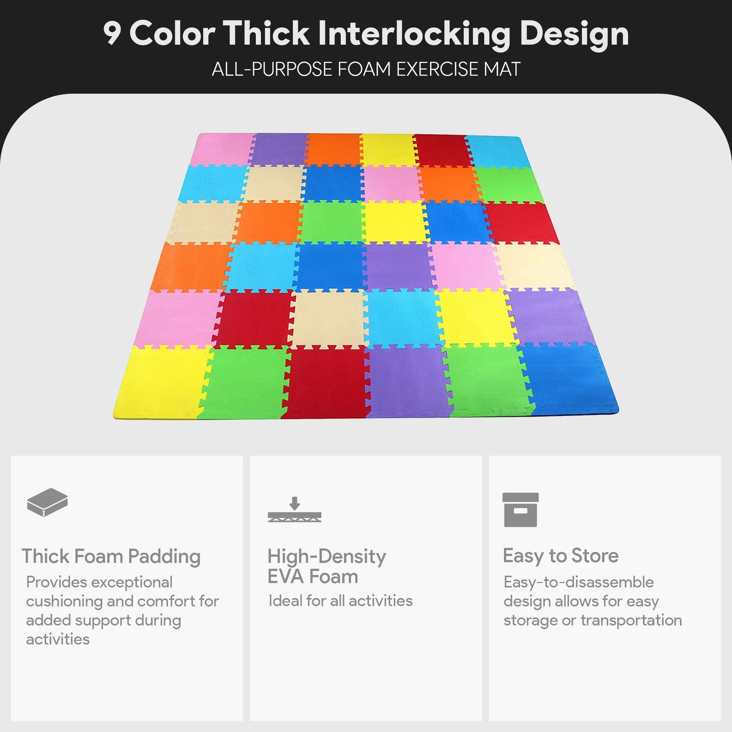 BalanceFrom 9 Color Thick Interlocking Puzzle Foam Exercise Play Mats, 36 Sq Ft