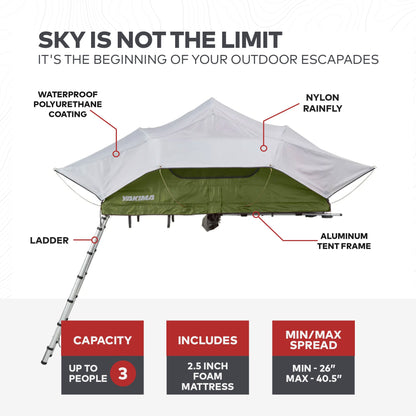 Yakima SkyRise Medium Nylon Rooftop Camping Tent for 3 People with Ladder, Green