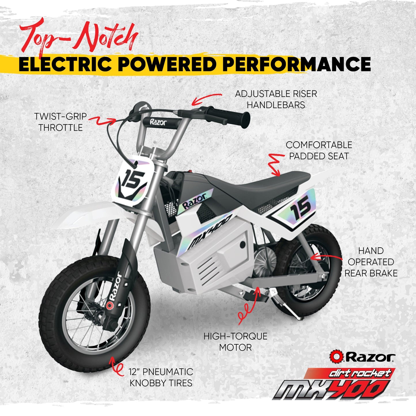 Razor Dirt Rocket 24V Electric Toy Motocross Dirt Bike, White (Damaged)