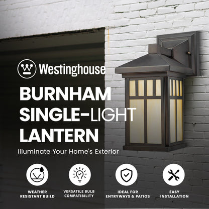 Westinghouse Burnham Single Light Exterior Wall Mount Lantern & Honey Art Glass