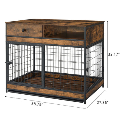 Furniture Dog Cage Crate with Double Doors. Antique Brown,38.78" W x 27.36" D x 32.17" H.