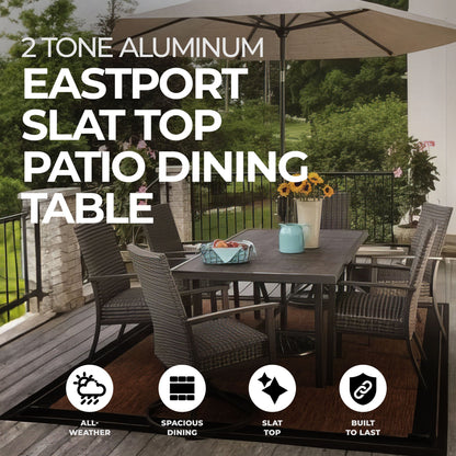 Four Seasons Courtyard 2 Tone Aluminum Eastport Slat Top Patio Dining Table