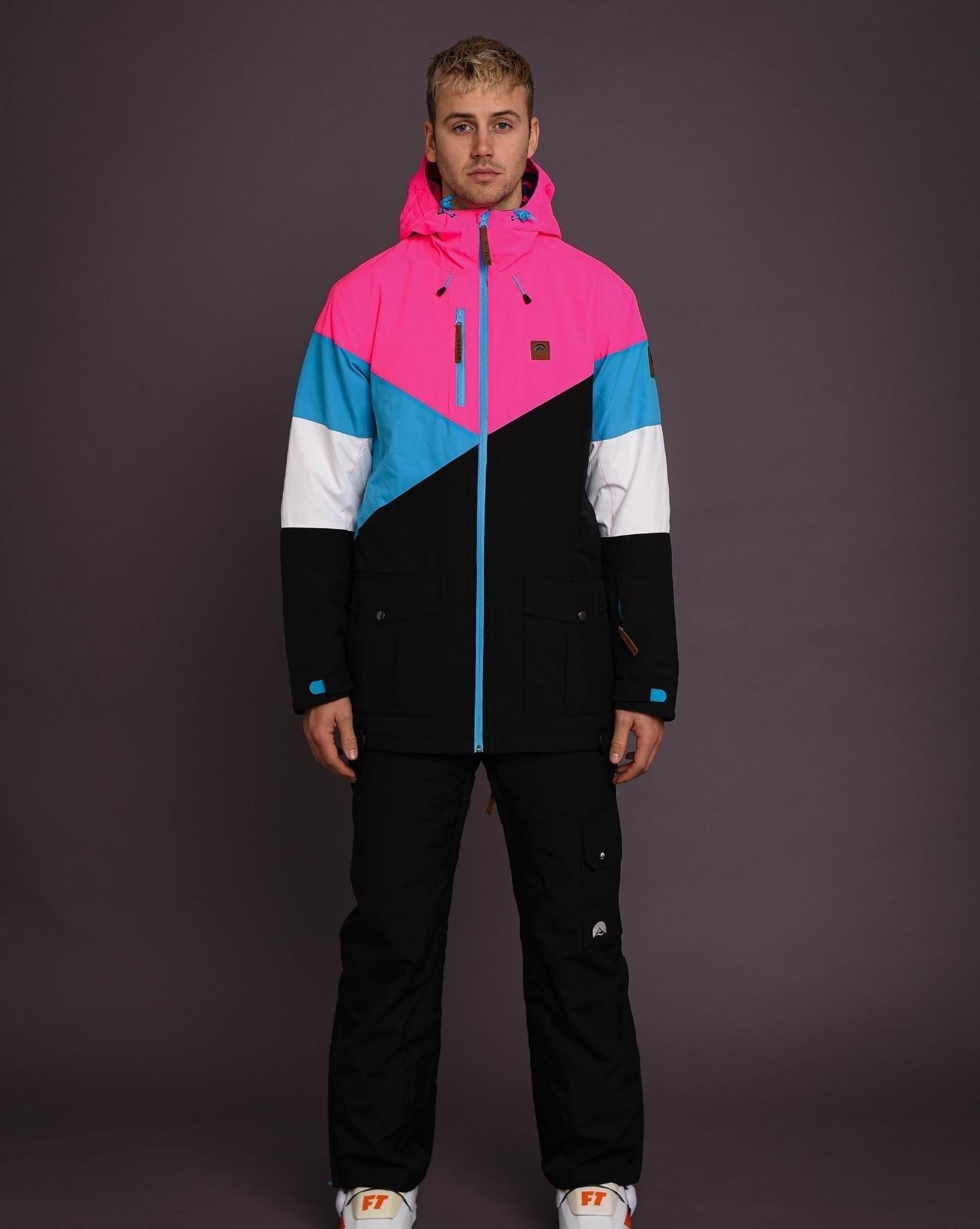 Fresh Pow Men's Ski & Snowboard Jacket - Neon Pink, Blue & Black