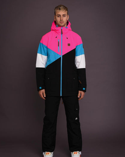 Fresh Pow Men's Ski & Snowboard Jacket - Neon Pink, Blue & Black