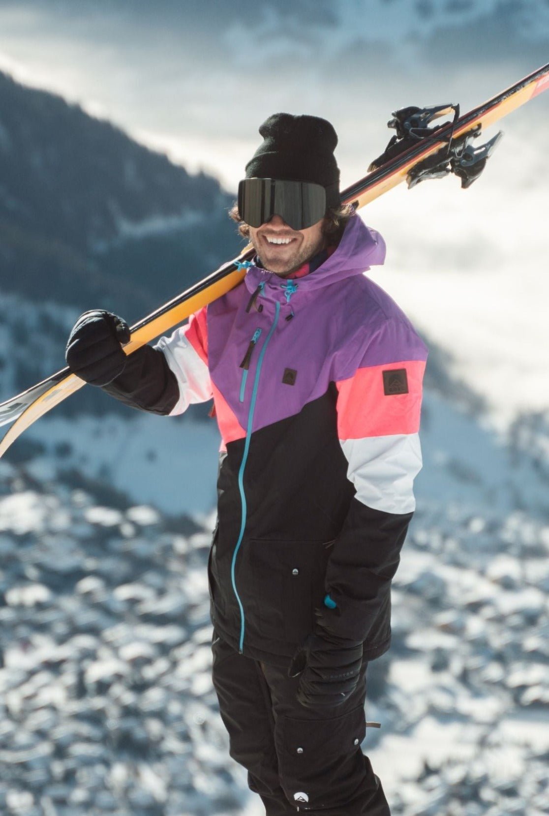 Fresh Pow Men's Ski & Snowboard Jacket - Neon Pink, Purple & Black