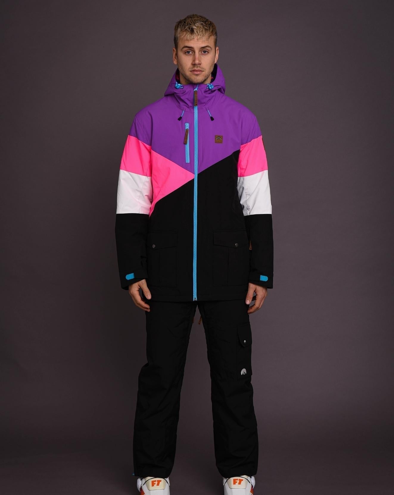 Fresh Pow Men's Ski & Snowboard Jacket - Neon Pink, Purple & Black