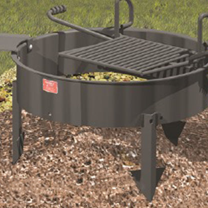 Pilot Rock 24 Inch Steel Ground Fire Pit Ring and Metal Cooking Grate, Black