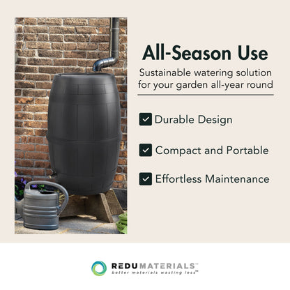 Garden Central Knock Down Rain Barrel w/ Rust Proof Brass Spigot, 39 Gal, Black