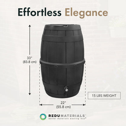 Garden Central Knock Down Rain Barrel w/ Rust Proof Brass Spigot, 39 Gal, Black