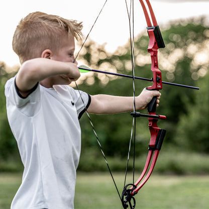 Genesis Mini, Youth Compound Bow and Arrow Kit with Quiver, Draw Hand-Right, Red