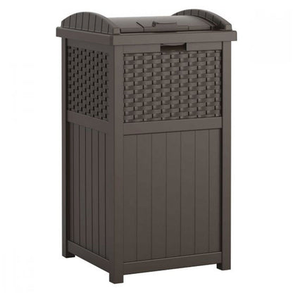 Suncast Trash Hideaway Resin Wicker Style Garbage Bin & 99 Gallon Deck Box, Java