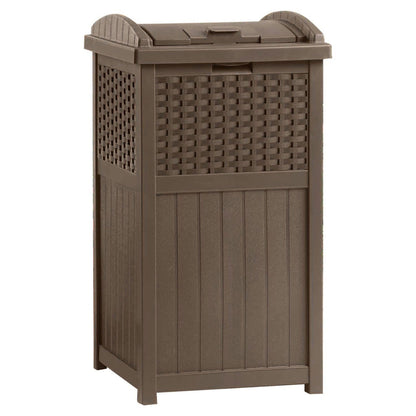 Suncast 77 Quart Patio Cooler w/ Cabinet and Basket w/ Wicker Trash Hideaway