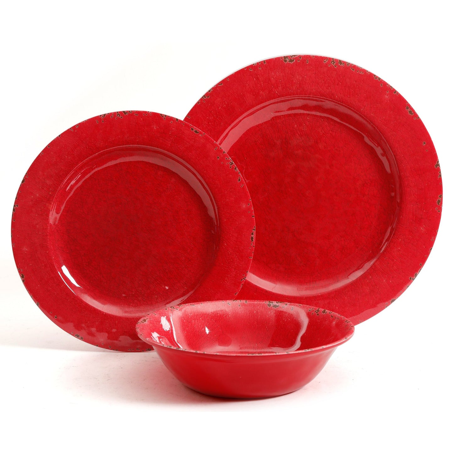 Gibson Studio California Mauna 12-Piece Durable Melamine Dinnerware Set, Red