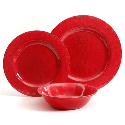Gibson Studio California Mauna 12-Piece Durable Melamine Dinnerware Set, Red