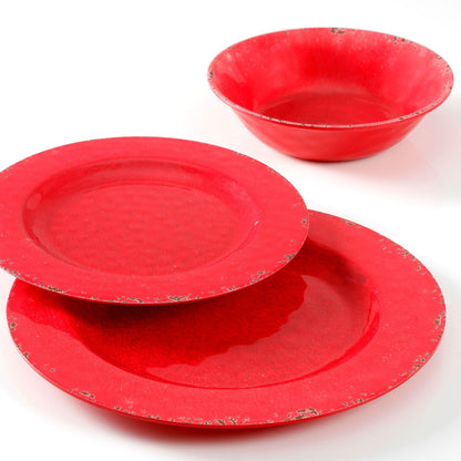 Gibson Studio California Mauna 12-Piece Durable Melamine Dinnerware Set, Red
