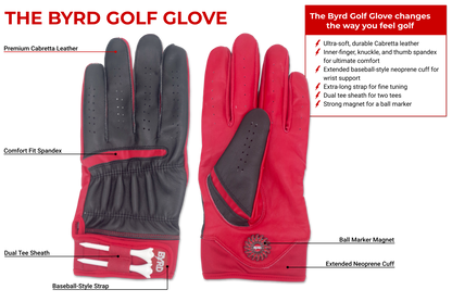 THE BYRD GOLF GLOVE - BLACK / RED