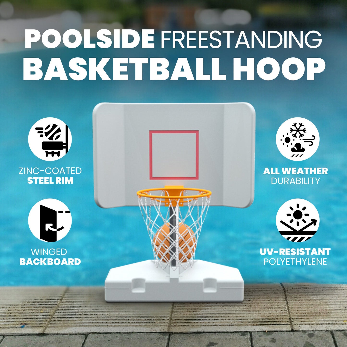 Good Ideas 15 Inch Pool Shot Wing It Pool Freestanding Basketball Hoop, White